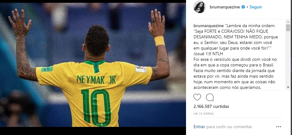 Bruna Marquezine demonstra apoio a Neymar após derrota do Brasil: Siga de cabeça erguida