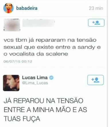 Lucas Lima, marido de Sandy, fica com ciúmes e ameaça seguidor