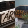 Carros amanhecem pichados com ofensas no centro de Santa Teresa