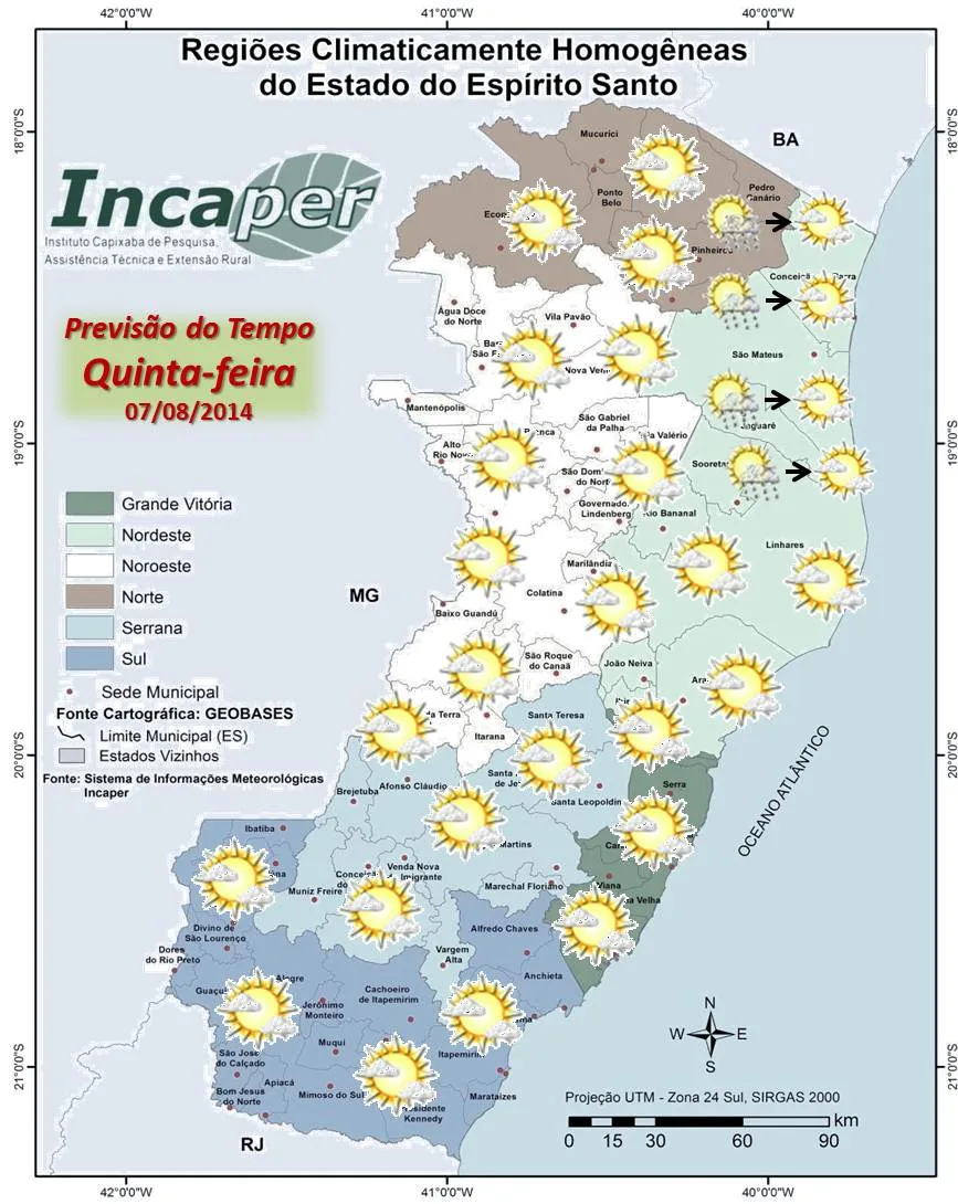 Predomínio de sol em todo o Espírito Santo para esta sexta-feira