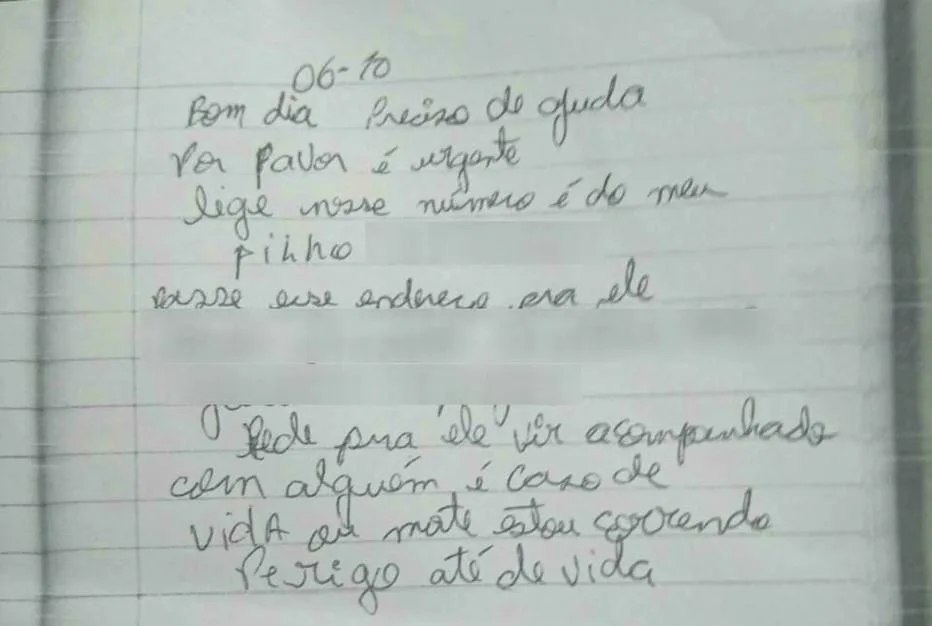 Mantida em cárcere privado e ameaçada, mulher pede socorro em caderno escolar