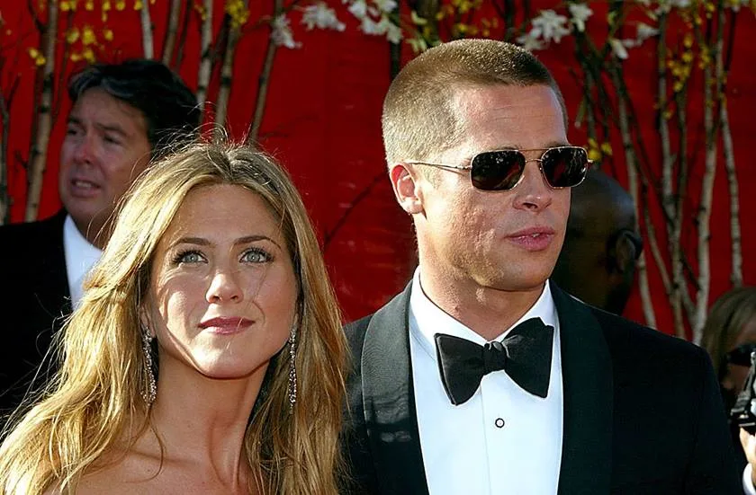 LOS ANGELES – SEPTEMBER 19: Actress Jennifer Aniston and Actor/husband Brad Pitt attend the 56th Annual Primetime Emmy Awards on September 19, 2004 at the Shrine Auditorium, in Los Angeles, California. (Photo by Kevin Winter/Getty Images)