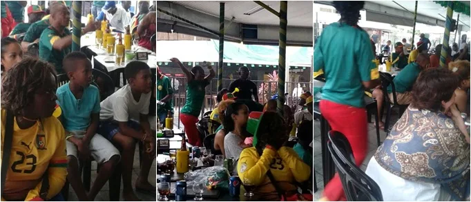 Família e amigos da seleção de Camarões torcem em bar de Vitória