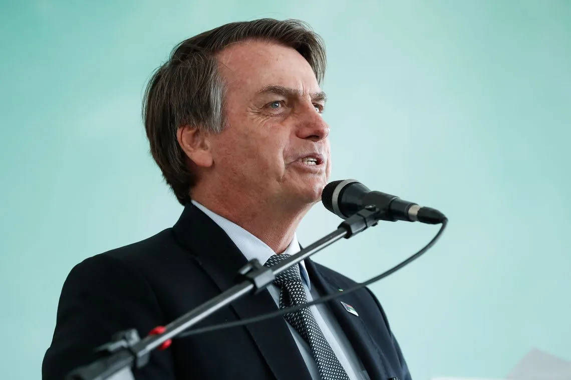 O presidente Jair Bolsonaro durante cerimônia de inauguração do Aeroporto Glauber Rocha, em Vitória da Conquista (BA).