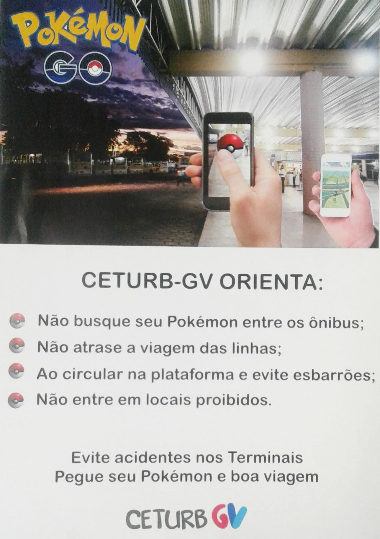 Ceturb inicia campanha educativa para evitar acidentes nos terminais durante 'caça' a Pokémons