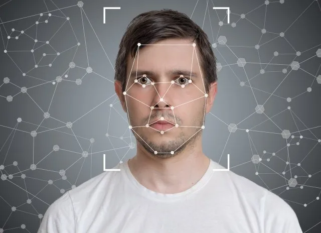 Face detection and recognition of man. Computer vision and artificial intelligence concept.