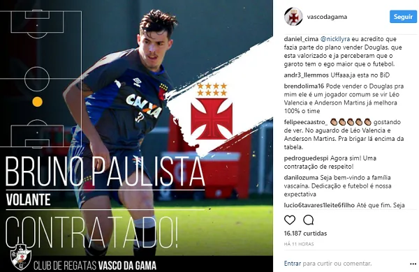 Vasco encerra novela e anuncia a contratação do volante Bruno Paulista