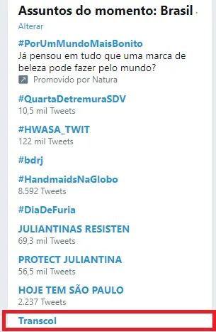 'Transcol' é um dos assuntos mais comentados no Twitter na manhã desta quarta-feira no Brasil