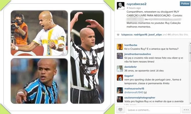 Ruy Cabeção usa conta no instagram para procurar emprego em algum clube