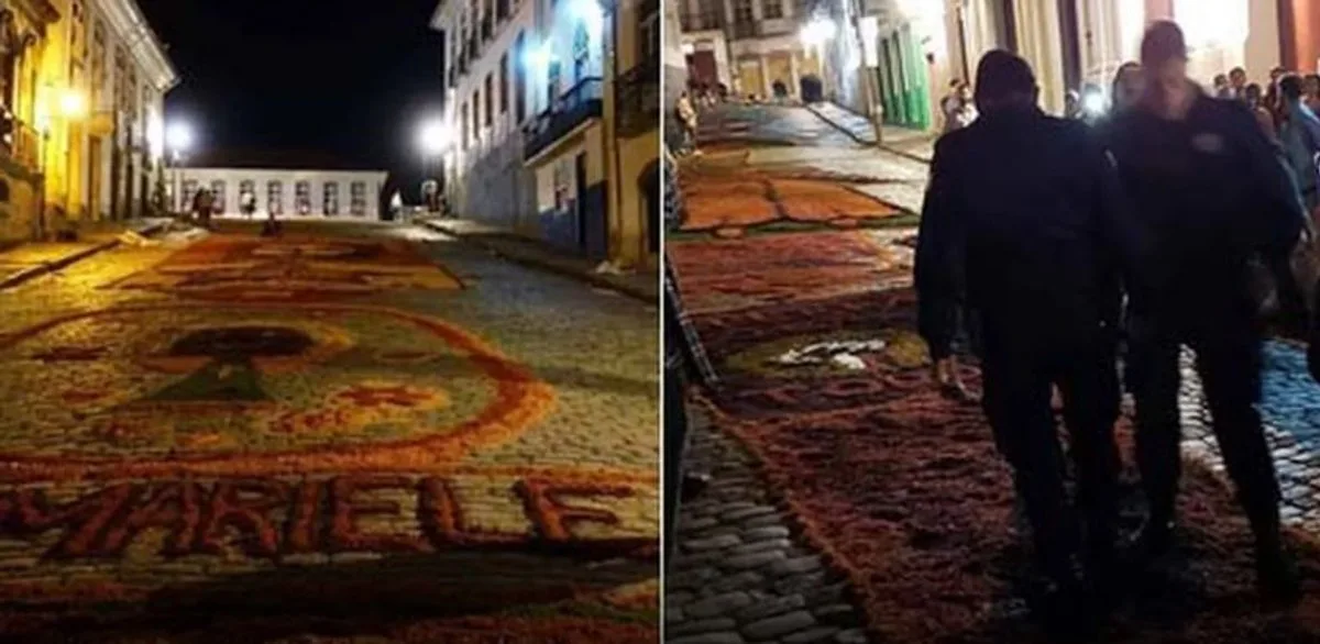 Guarda municipal de Ouro Preto destrói tapete de serragem em homenagem a Marielle