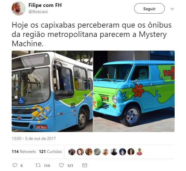 Internautas comparam design de ônibus do Transcol com Mystery Machine, do Scooby Doo