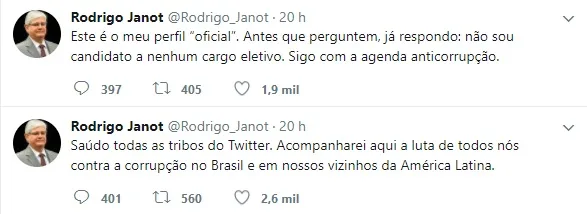 'Já respondo: não sou candidato', diz Janot em estreia no Twitter