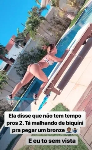 Anitta malha de biquíni e Pedro Scooby brinca: 'tô sem vista'