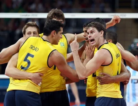 during the Men’s Volleyball quarterfinals on Day 12 of the London 2012 Olympic Games at Earls Court on August 8, 2012 in London, England. (Photo by Elsa/Getty Images)