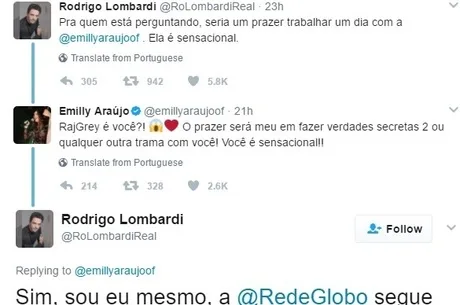 Emilly responde perfil falso de Rodrigo Lombardi e fãs fazem piada nas redes