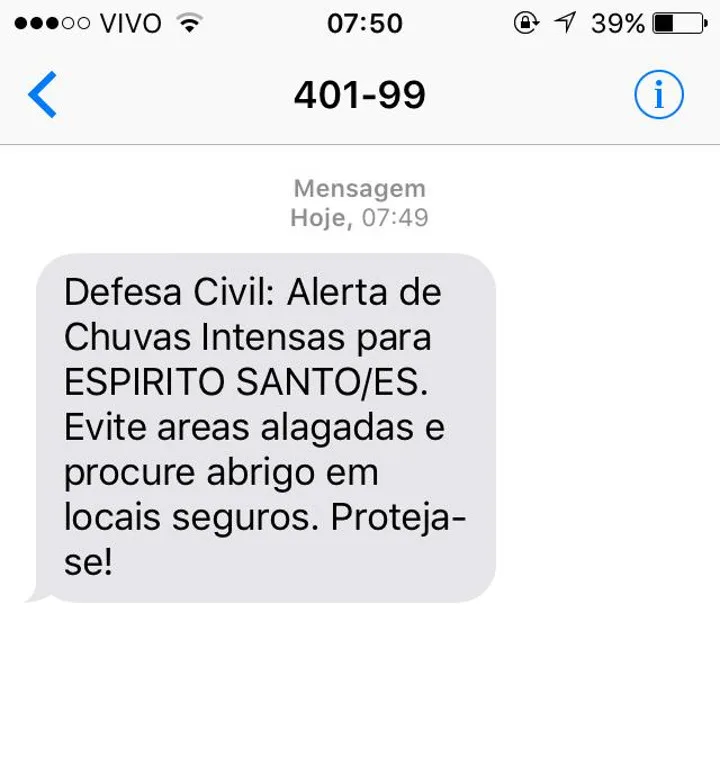 Defesa Civil emite alerta de chuva forte para o ES