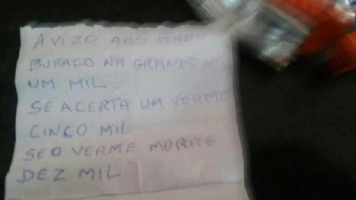 Abuso! Bilhete encontrado em Vitória oferece recompensa para quem balear policial