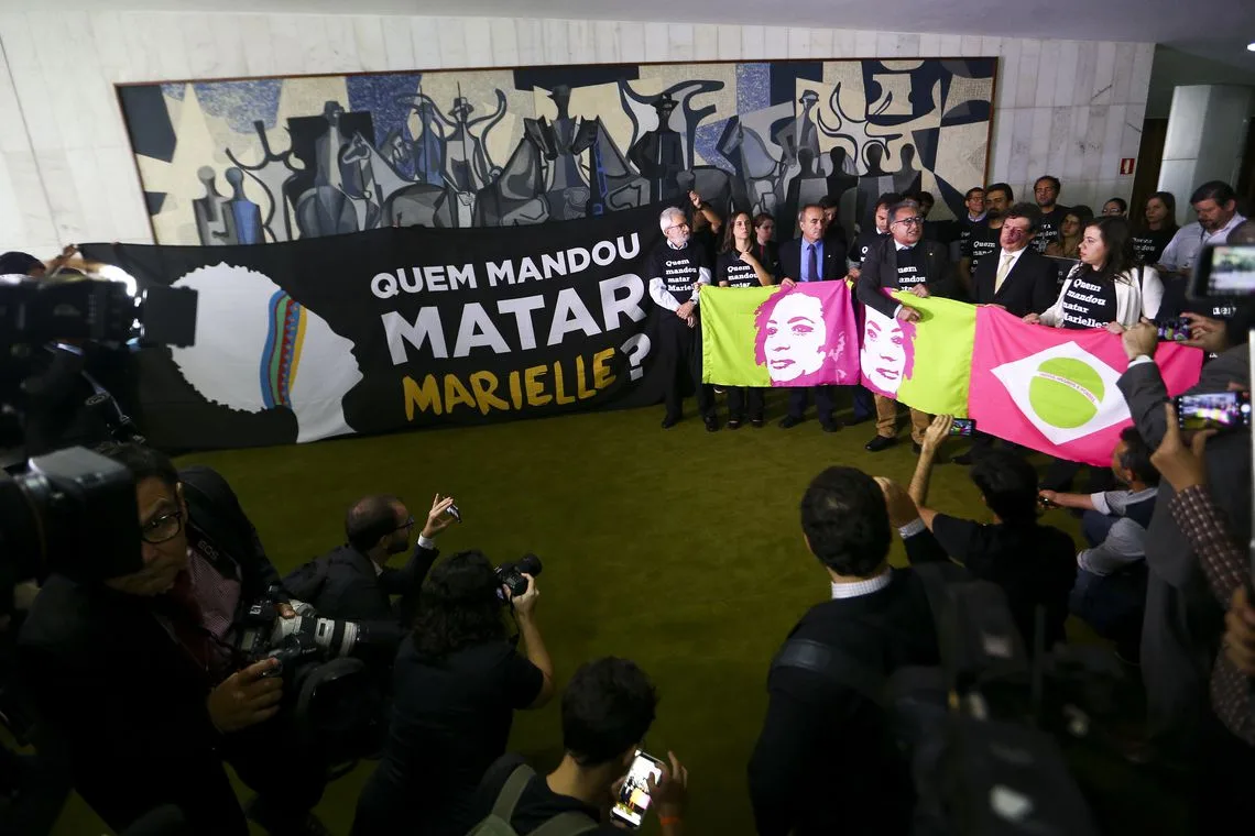 Brasília: Deputados fazem ato em homenagem à vereadora Marielle Franco, morta há um ano no Rio de Janeiro. (Foto: Marcelo Camargo/Agência Brasil)