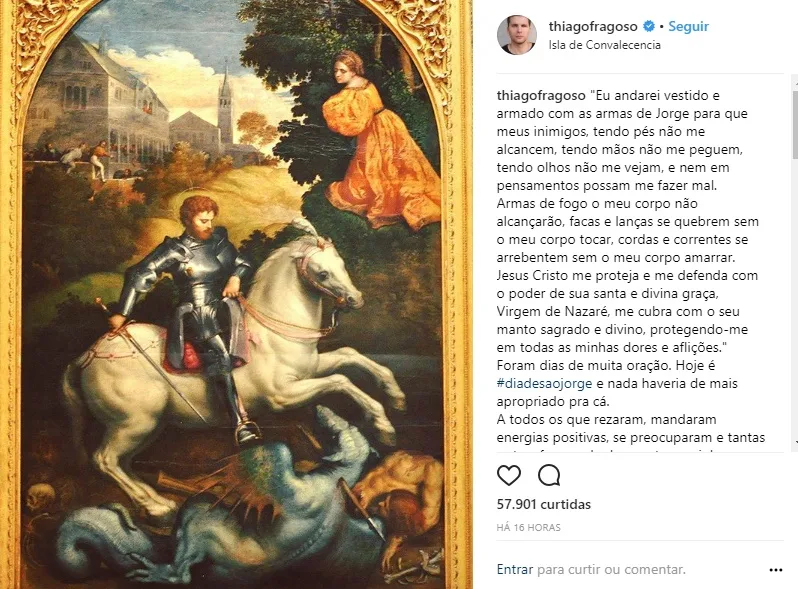 Após cirurgia nos rins, Thiago Fragoso publica oração e agrade carinho dos fãs