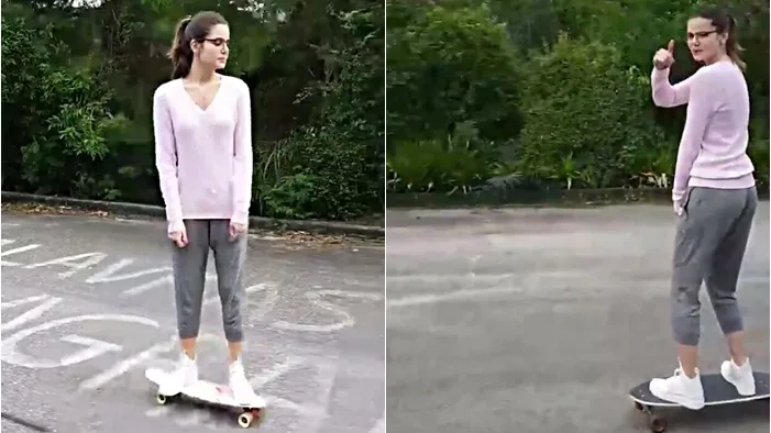 Camila Queiroz mostra habilidade no skate e o noivo Klebber Toledo se derrete: - Você está mandando!