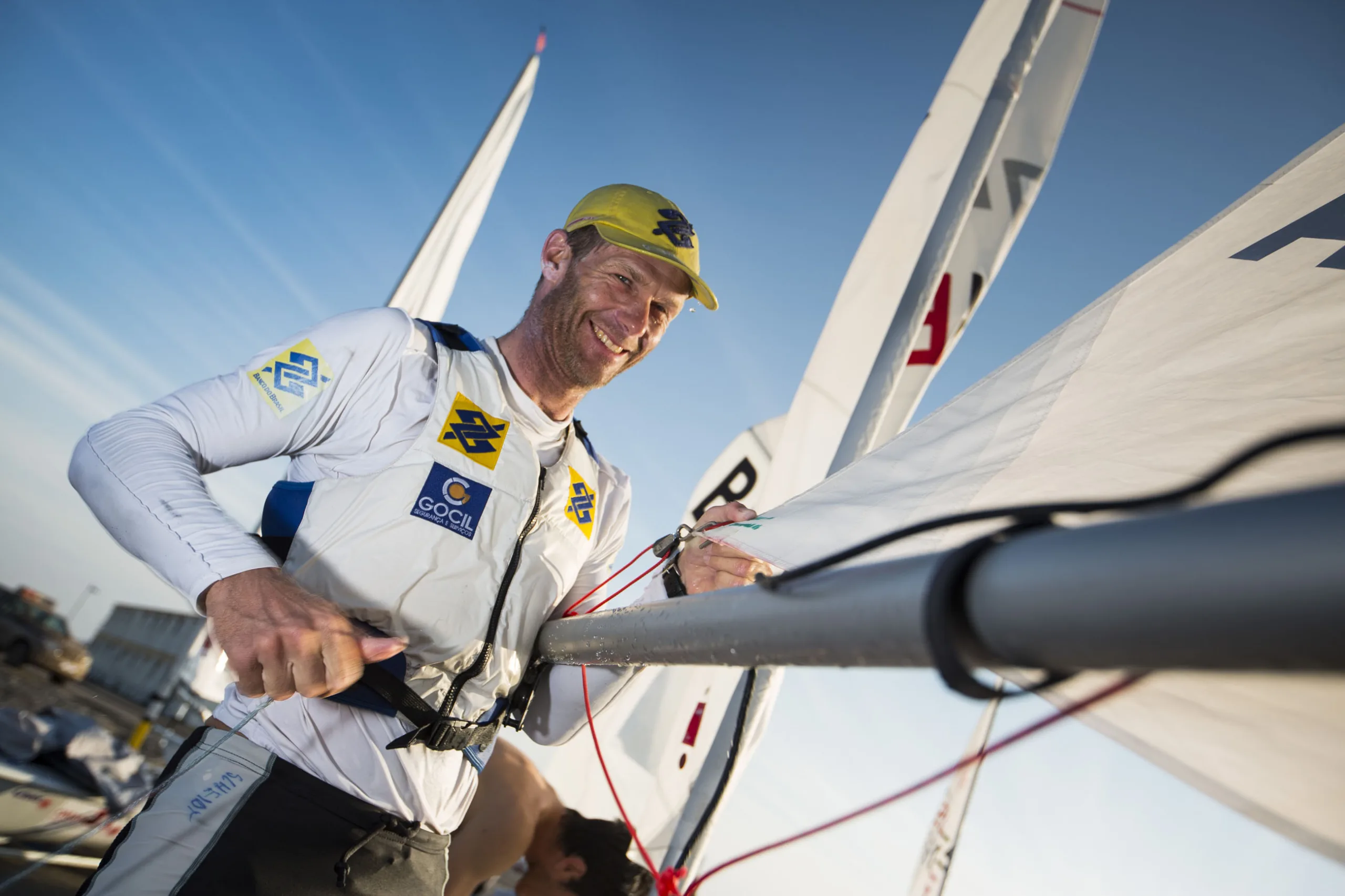 The Laser World Championships 2013 – Standard. Mussanah Oman The final day of racing, Robert Scheidt (BRA) shown here celebrating after winning the championships Oman.Credit: Lloyd Images.