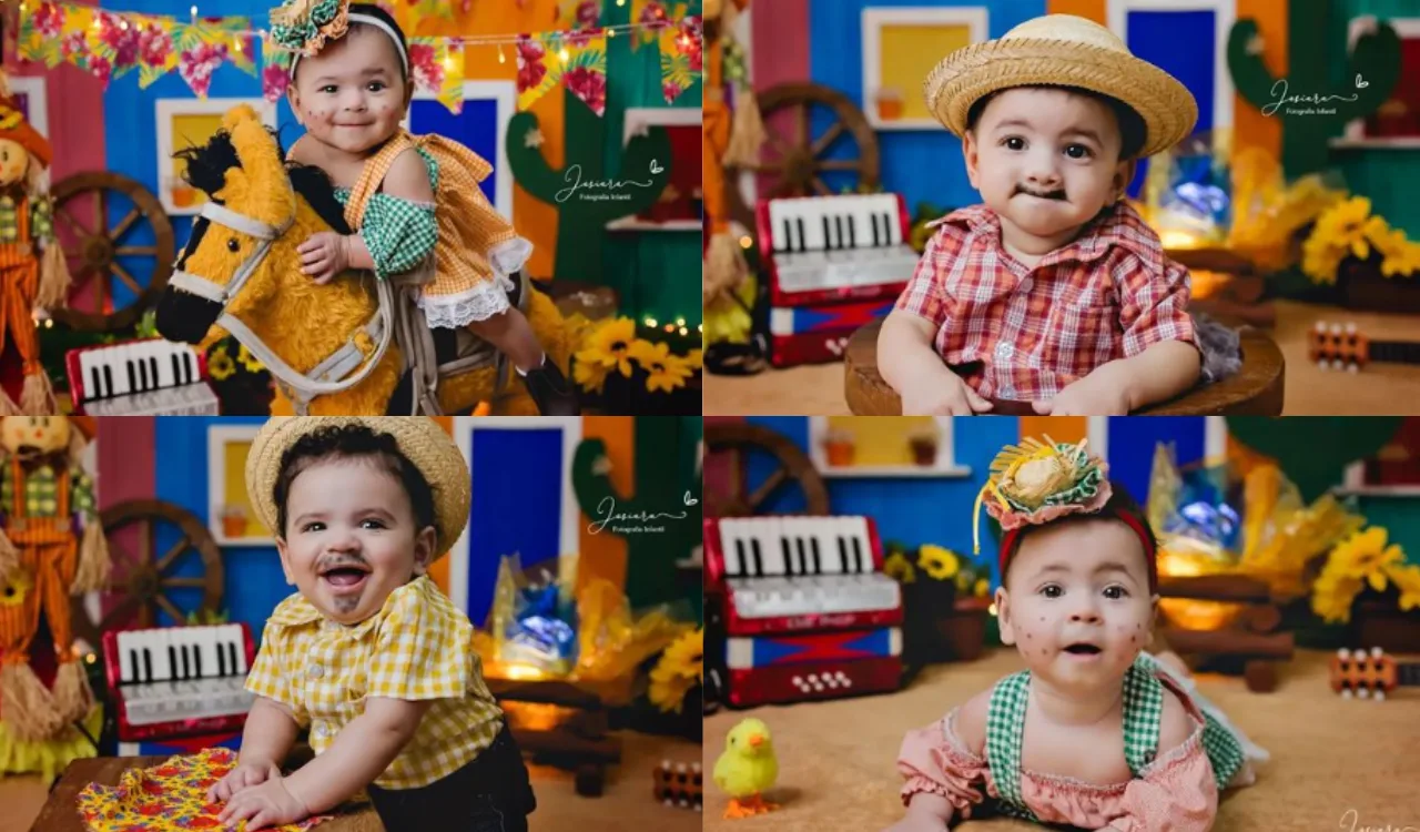 Gêmeos de Colatina: bebês são fotografados em clima de festa junina