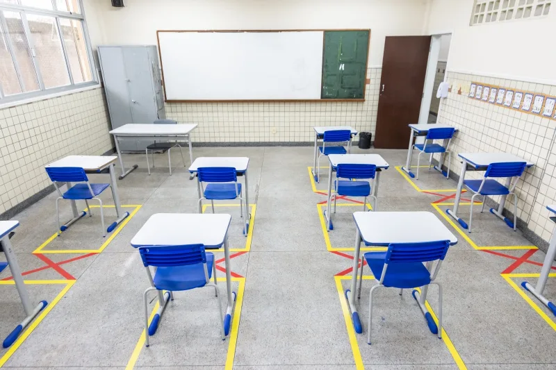 Sala de aula seguindo os protocolos de saúde COVID-19