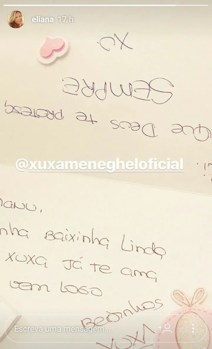 Xuxa escreve bilhete fofo para Eliana e a filha, Manuela