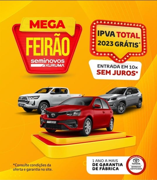 Kurumá faz Mega Feirão Seminovos com IPVA 2023 TOTAL grátis Kurumá faz Mega Feirão Seminovos com IPVA 2023 TOTAL grátis