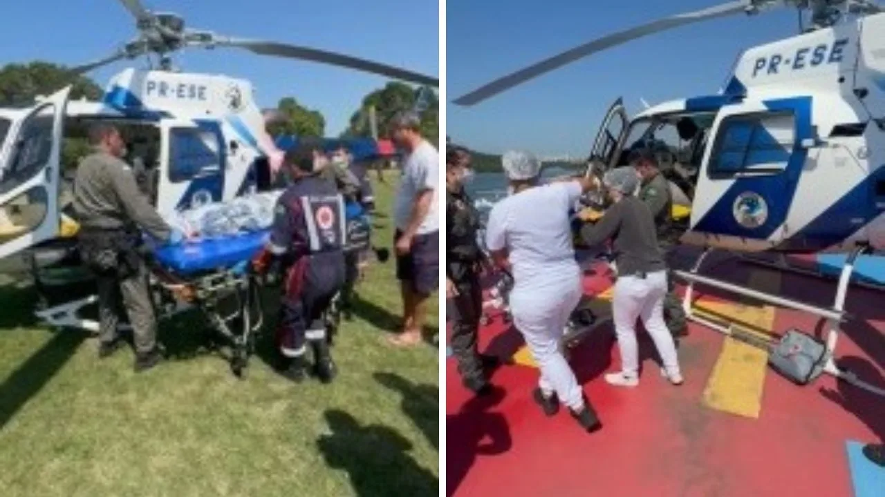 VÍDEO| Notaer é acionado para resgatar motociclista atropelado em Anchieta