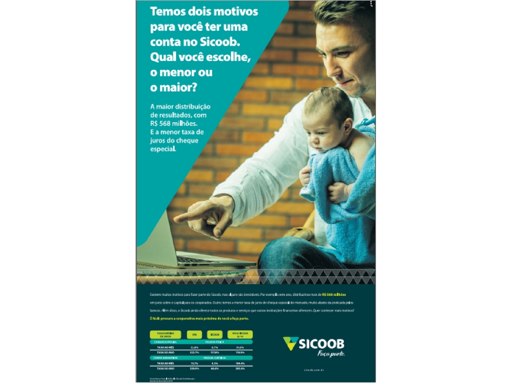 Sicoob publica anúncio no Valor para comunicar o pagamento dos juros aos cooperados
