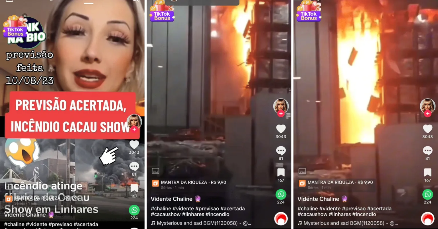 Sensitiva dos famosos, Chaline diz que previu incêndio da Cacau Show no ES: "Senhor" Sensitiva dos famosos, Chaline diz que previu incêndio da Cacau Show no ES: "Senhor"