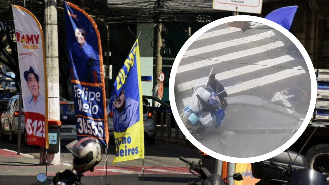 Windbanners bandeirolas de candidatos são alvos de bandidos na Grande Vitória. Foto: Thiago Soares/Folha Vitória