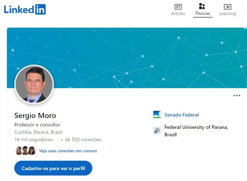 Sérgio Moro atualiza perfil no LinkedIn como senador após 5 meses no cargo