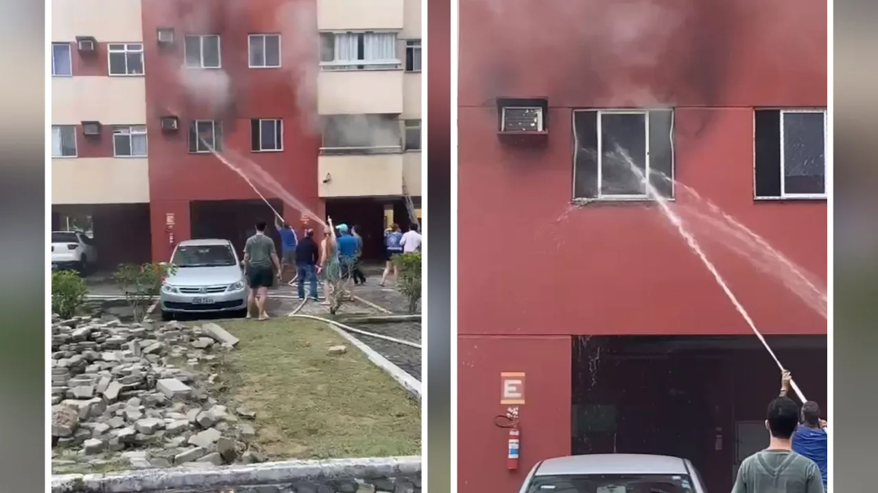 VÍDEO | Apartamento pega fogo em Vitória e moradores se unem para conter chamas