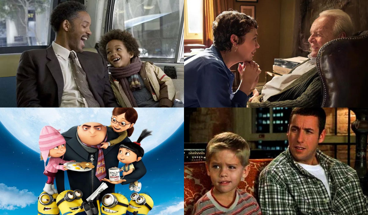 Imagem mostra montagem com quatro cenas de filmes de Dia dos Pais.