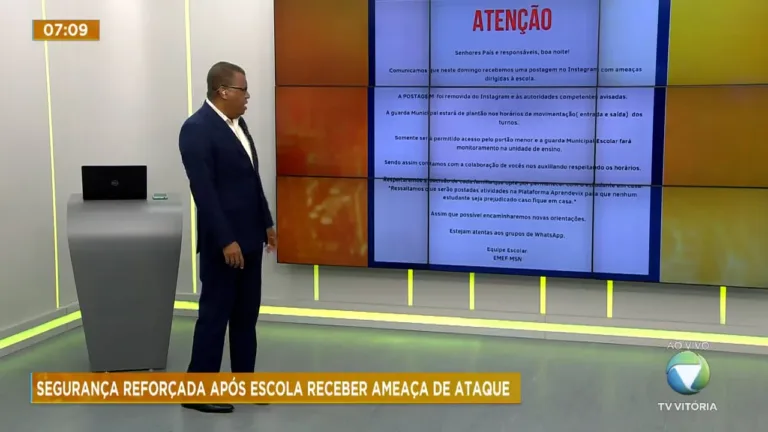 Escola de Vitória tem segurança reforçada após receber ameaça de ataque pela internet
