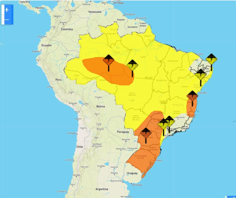 Inmet emite alerta laranja para chuvas fortes em 27 cidades do ES