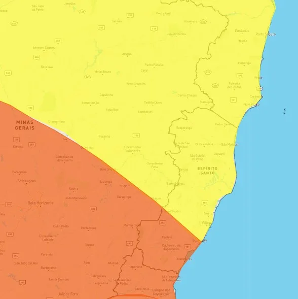 Inmet emite alertas laranja e amarelo de chuvas fortes para cidades do ES