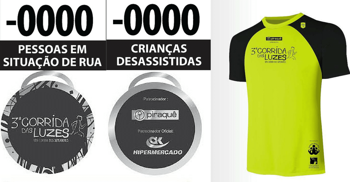 Número de peito negativo, camisa neon e medalha top! Garanta já seu kit da Corrida das Luzes