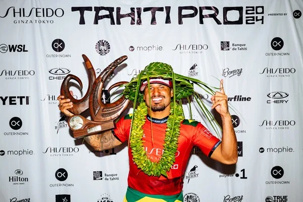 TEAHUPO’O, TAHITI, FRENCH POLYNESIA – MAY 30: WSL Champion Italo Ferreira of Brazil after winning the SHISEIDO Tahiti Pro on May 30, 2024, at Teahupo’o, Tahiti, French Polynesia. (Photo by Matt Dunbar/World Surf League)