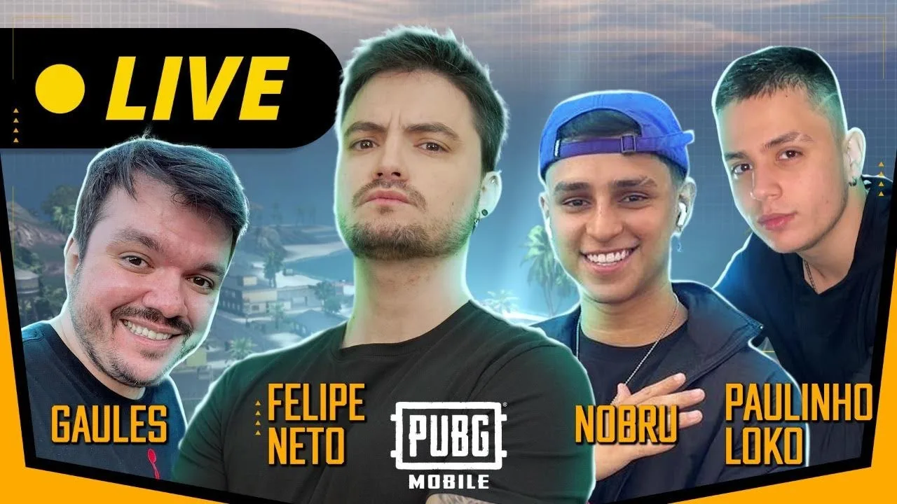 Felipe Neto, Nobru, Paulinho Loko e Gaules jogam PUBG Mobile