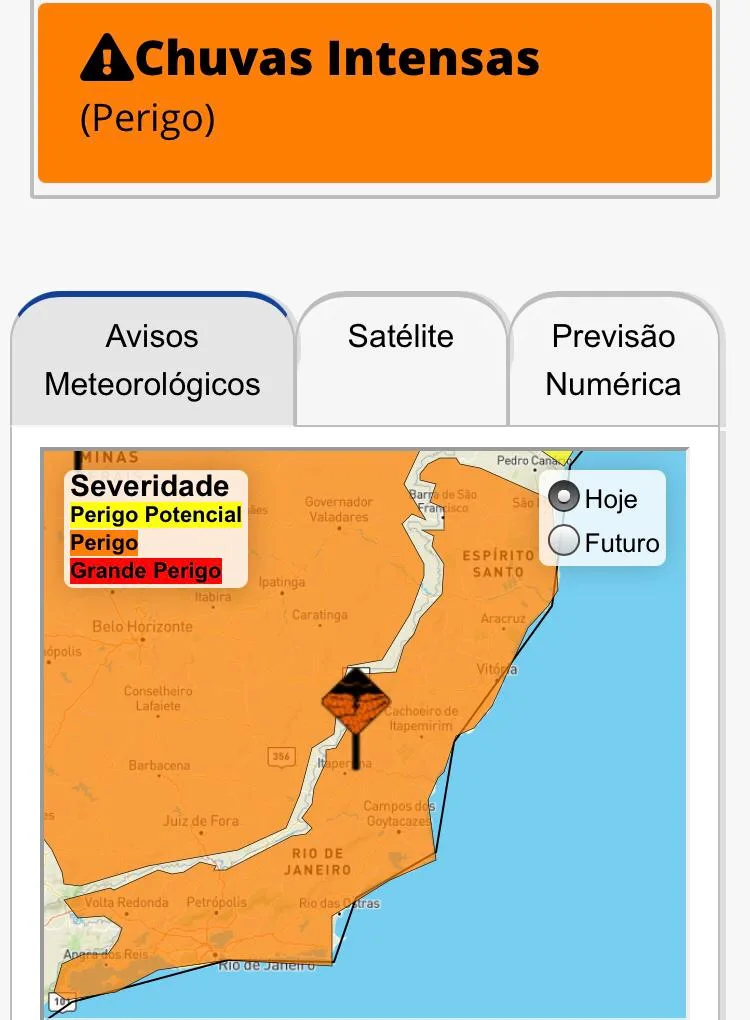 Inmet emite novo alerta de chuva e vento forte para o Espírito Santo