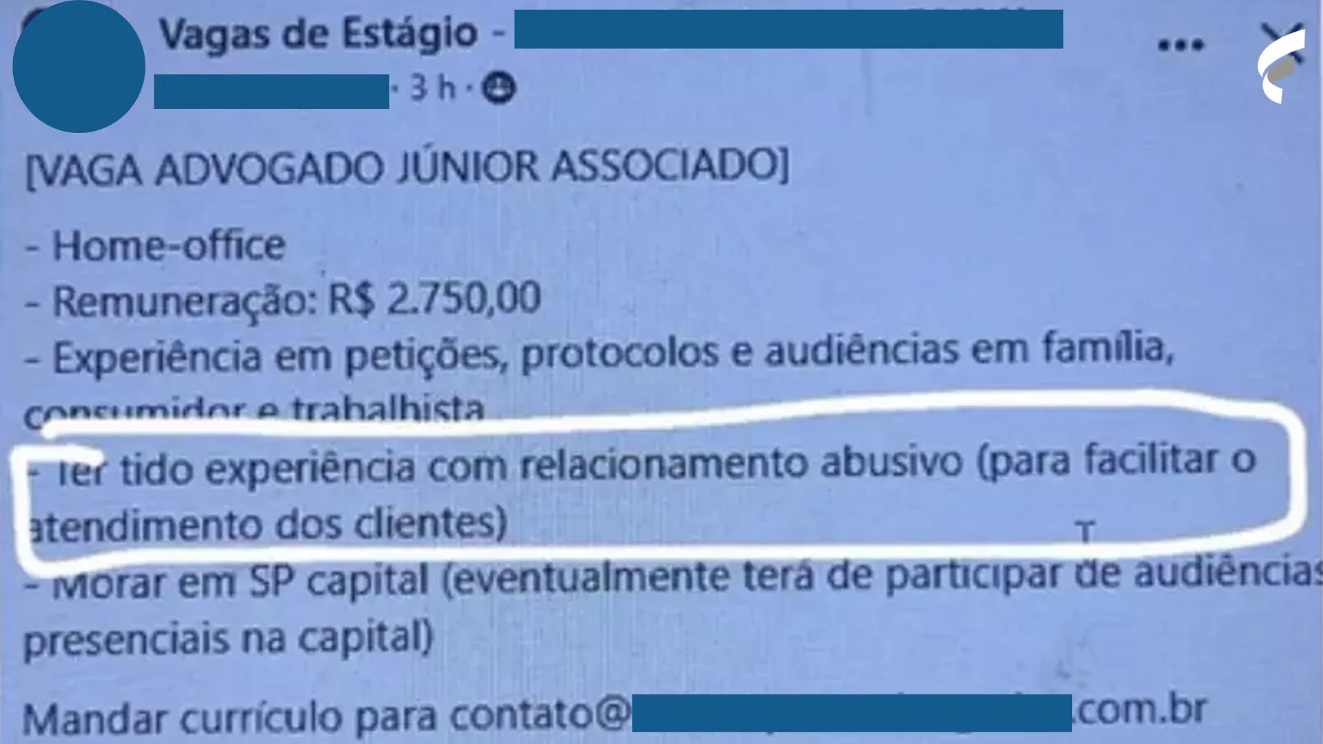 Vaga de emprego pede “experiência com relacionamento abusivo” e viraliza