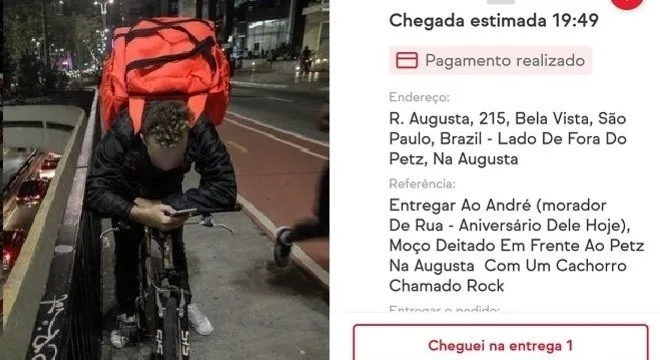 Morador de rua ganha lanche no dia do aniversário, emociona entregador e caso viraliza na web