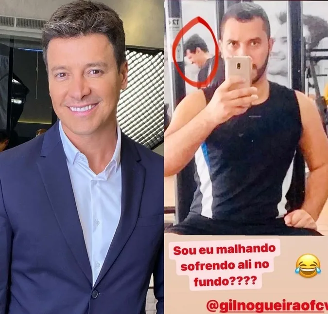 Rodrigo Faro posta nos Stories uma foto de Gilberto, do BBB21, e se questiona: "Sou eu malhando sofrendo ali no fundo?"