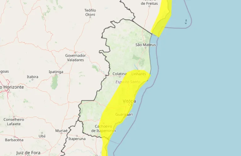 Alerta amarelo de chuva para 34 cidades do ES; veja lista