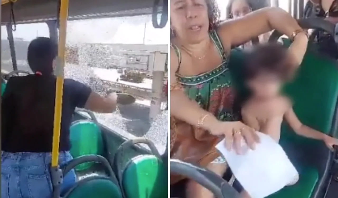 VÍDEO I Mãe quebra vidro de ônibus após filho passar mal com o calor