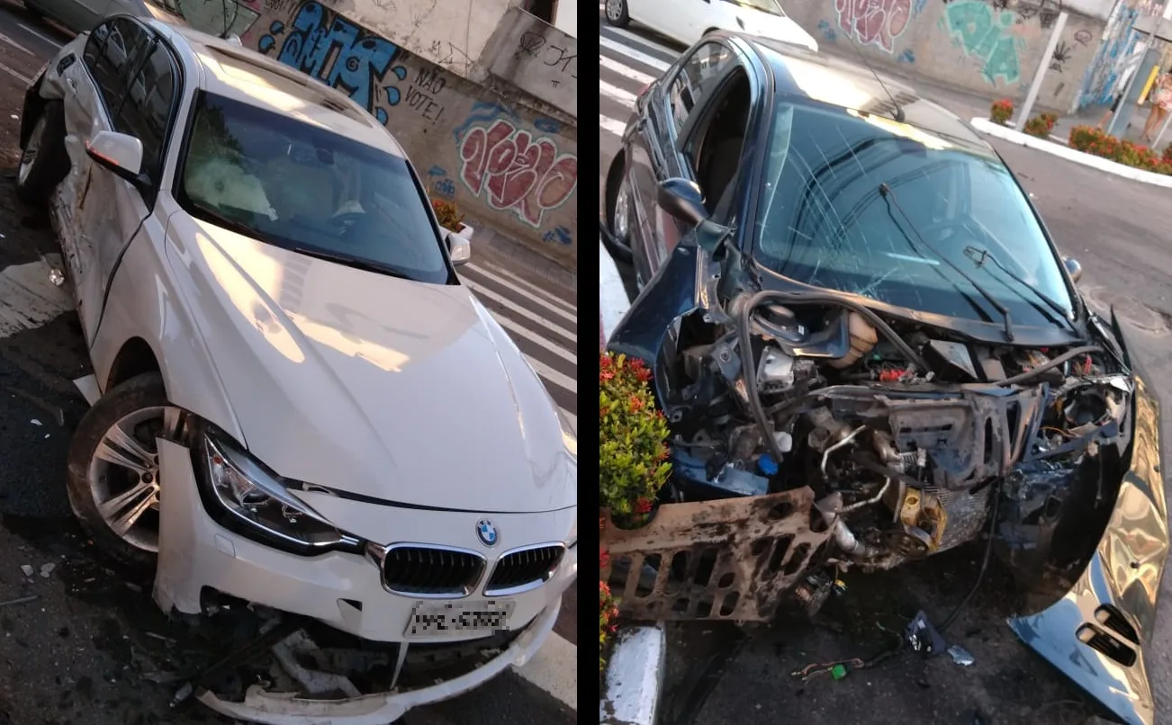 Carro de luxo invade contramão e provoca acidente na Praia da Costa