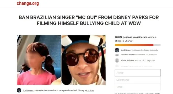 Internautas criam abaixo-assinado pedindo que MC Gui seja banido da Disney